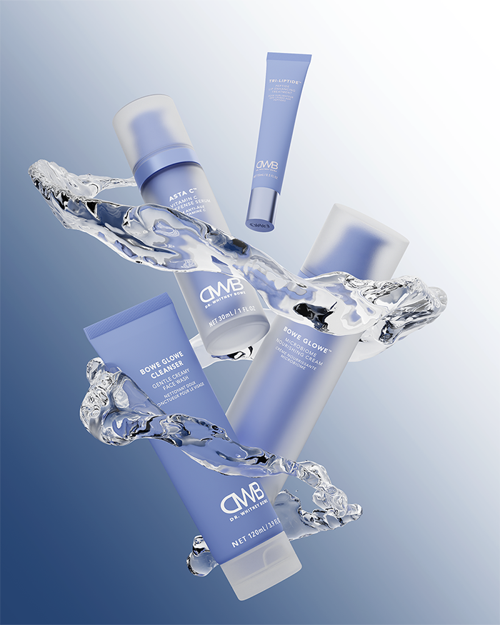 Creative 3d render of a luxury lip product surrounded by a fluid water spiral created for new product launch